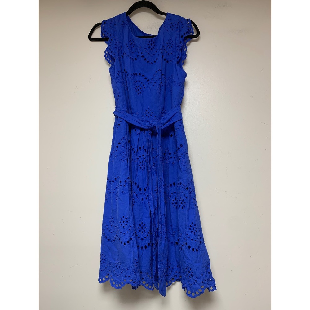 Chris McLaughlin Eyelet Midi Dress Womens 10 Royal Blue Excellent Fit & Flare